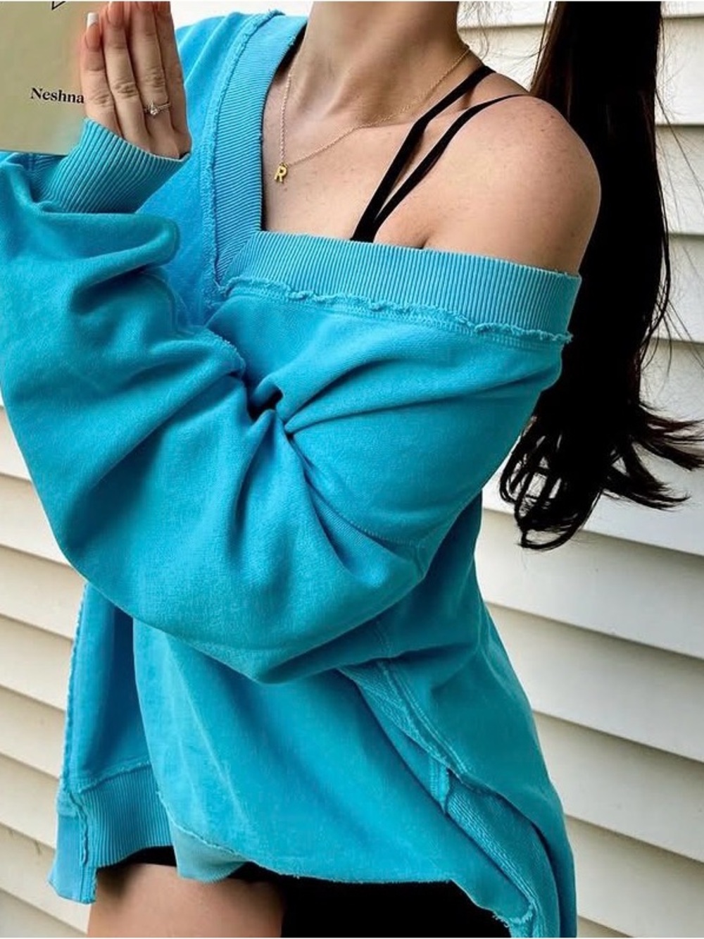 aerie Turquoise Off-Shoulder V-Neck Sweater